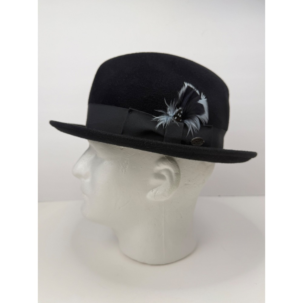 Bailey of Hollywood Black Felt Fedora Hat Large Made in USA Feather Detail